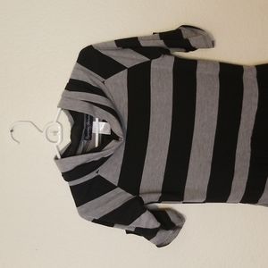 Appropriate behavior black and grey striped cowl neck dress with pockets, medium